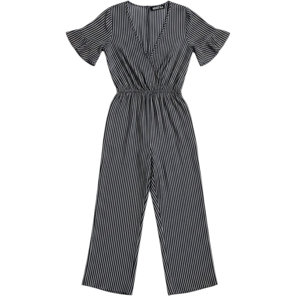 Audrey 3+ Black White Striped Short Sleeve Jumpsuit Size S chic coquette casal